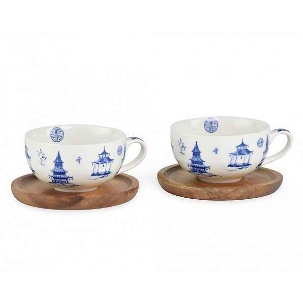 Set porcelánových šálků Pagoda s dřevěnými podšálky 2 x 120 ml