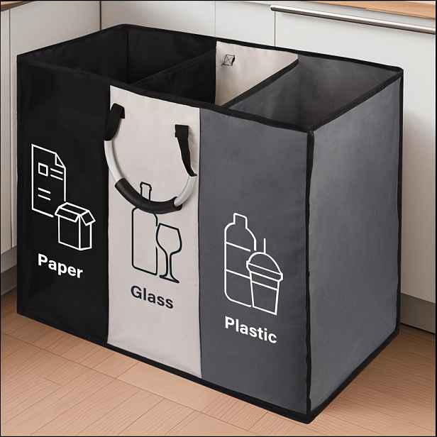 TEMU 26 Gallon Velkokapacitní Skládací Kuchyňská Recyklační Koš s Hliníkovými Úchyty, s Oddělovačem na Sklenice, Plastové a Kovové Lahve - Odolný