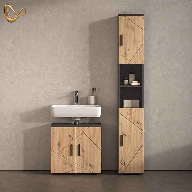 Livinity® SESTAVA KOUPELNOVÉHO NÁBYTKU Ronco, Antracit/Řemeslný dub, 2dílná