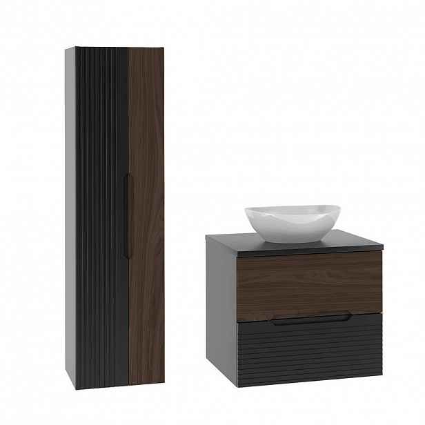 Petits-meubles KOUPELNOVÝ NÁBYTEK 60.6cm Sylla 2er-Set Černá a dřevěná