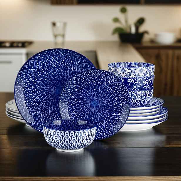 TEMU 12ks Porcelánové Modré Sady Jídelní Průmyslu, Služba Pro 4