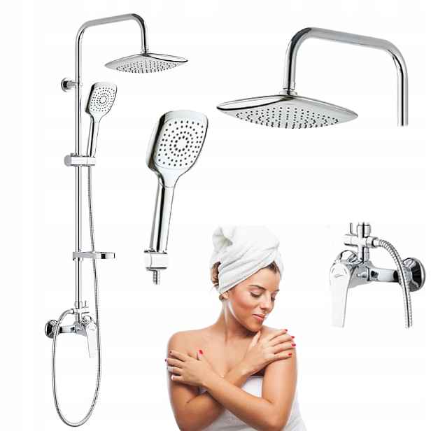 Sprchová Sloupka dešťová sprcha čtvercová 22 cm s baterií Fiona chrom