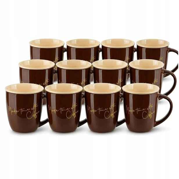 Šálky na kávu s nápisem Coffee Time Sada 12 ks Porcelánové 330 ml