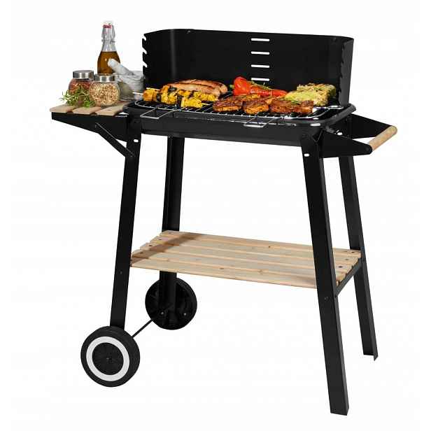 Zahradní gril na dřevěné uhlí na kolečkách Grill Meister černý