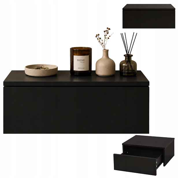 Noční Stolek Závěsný S Mdf Zásuvkou 40X35X16 CM Černý Do Ložnice