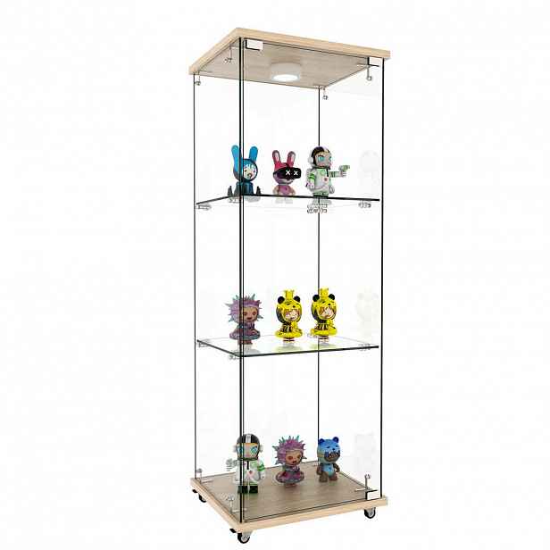 Modfu VITRÍNA z MDF a tvrzeného skla 42,5x120x36,5 cm přírodní s LED osvětlením a skleněnými dvířky