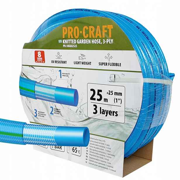 Modrá zahradní hadice Procraft PR-3KGH2525 3 vrstvy, 1" 25 m