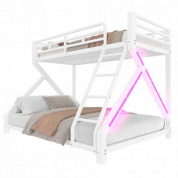 STILVORA ETAGENBETT 90/200 cm & 140/200 cm in Weiß mit LED, Sicherheitsgeländer und Leiter