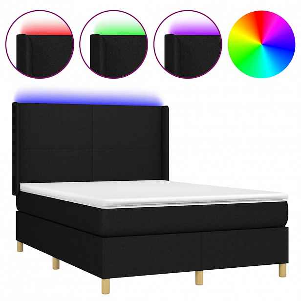 vidaXL Box spring postel s matrací a LED černá 140x190 cm textil