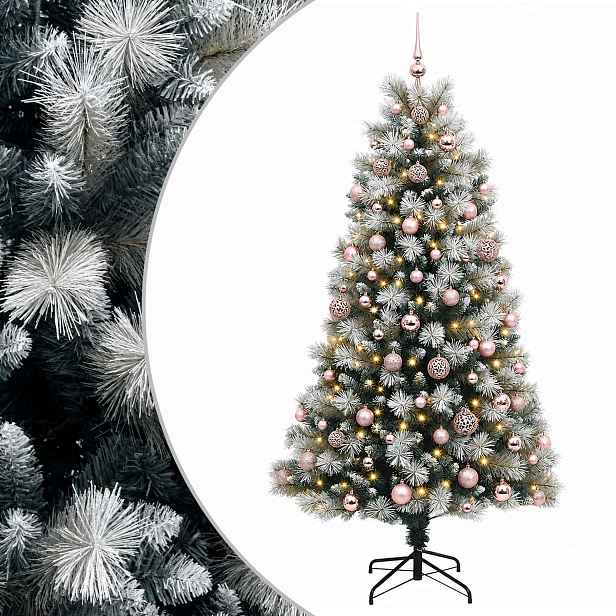 vidaXL Umělý kloubový vánoční stromeček s baňkami 210 cm 300 LED