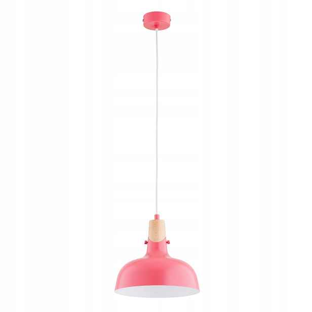 Industriální závěsná lampa růžová s dřevěným prvkem Solo Alfa