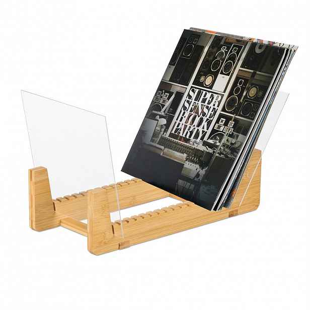 Relaxdays STOJAN NA VINYLY přírodní transparentní 50 LP bambus