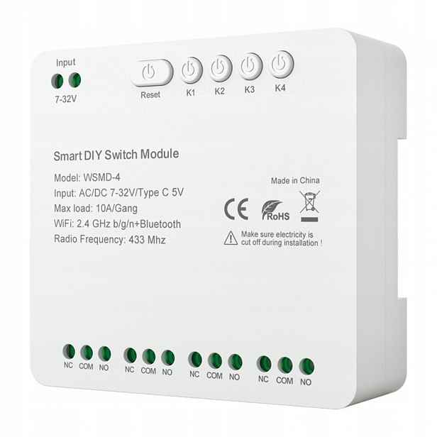 Avatto Relé Diy WSMD-4 Wi-fi 32V 4 Kanály Pro Smart Home Bezdrátově