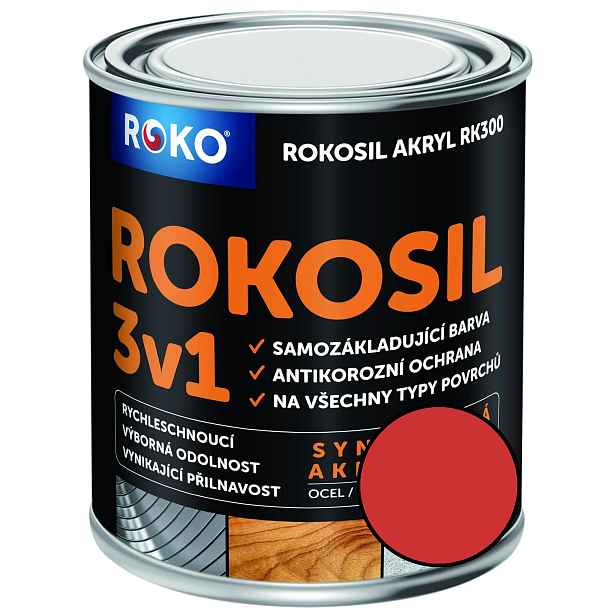 Barva samozákladující Rokosil akryl 3v1 RK 300 8140 červená světlá, 3 l