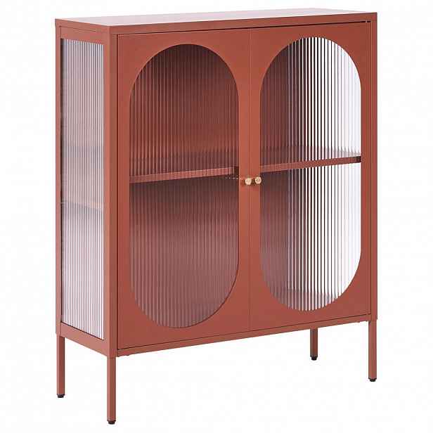 Beliani SIDEBOARD se skleněnými dveřmi Kov 90 cm Zlatohnědý Sarre