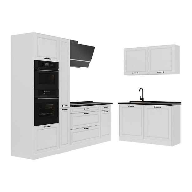 Vicco ROHOVÁ KUCHYŇ R-Line, Bílý venkovský dům/Bílá, 230 x 120 cm pracovná doska antracitová