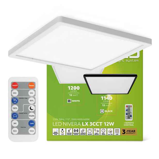 Led Stropní Svítidlo se senzorem, čtverec , 12W, bílé světlo do koupelny, IP54