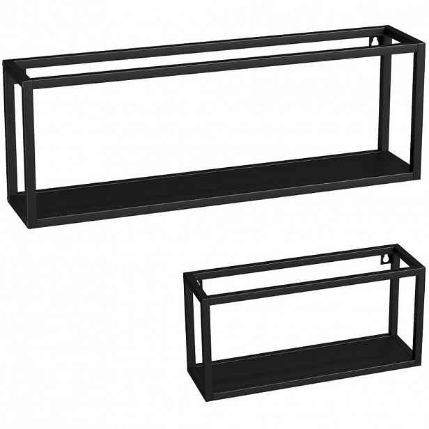 Redom SADA nástěnných polic 60/12/21 a 40/12/19 cm pro montáž na stěnu, ocel, Černá