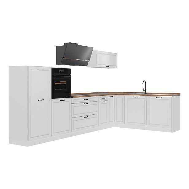 Vicco ROHOVÁ KUCHYŇ R-Line, Bílý venkovský dům/Bílá, 347 x cm pracovná doska Dub Goldkraft