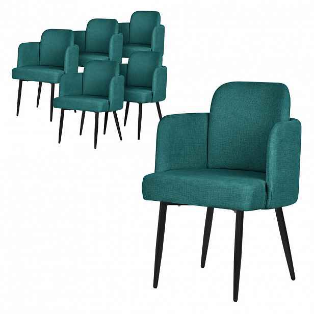 ML-DESIGN JÍDELNÍ ŽIDLE, sada 6 ks, petrolové s látkovým potahem v ratanovém vzhledu