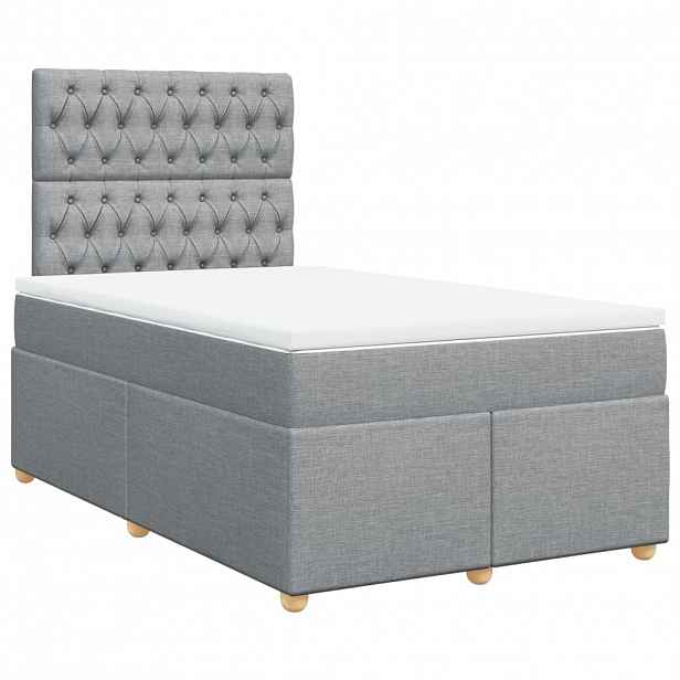 vidaXL Box spring postel s matrací světle šedá 120 x 200 cm textil