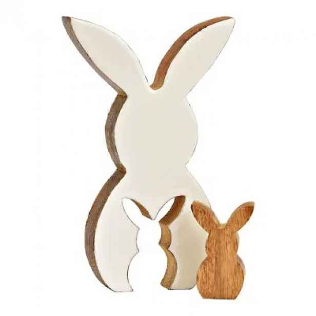 Dřevěný velikonoční zajíček HOPPYDUO sada 2 ks, 20 cm, bílý