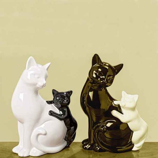Kočka s mládětem keramika 21cm mix barev velká bílá kočka