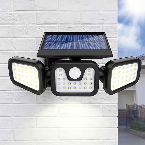 TEMU Solární nástěnné svítidlo se 74 LED; Solární svítidlo s pohybovým čidlem; Venkovní nástěnné svítidlo s 3úrovňovým nastavením jasu; IP65/Vhodné