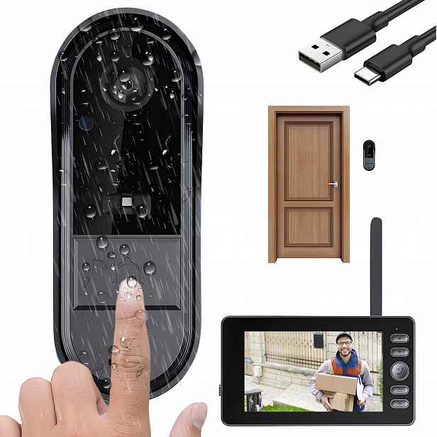 Bezdrátový Dveřní Zvonek S Videokamerou A Monitorem 4.3" Displej Ips 1080P