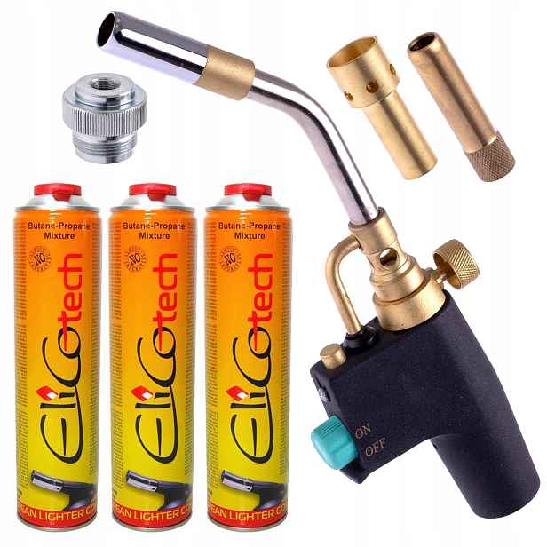 Plynový Hořák Mapp Piezoelektrický Zapalovač 3 Trysky Turbo Swirl Adaptér 3X Láhev