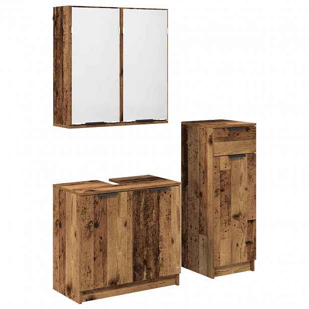 vidaXL Sada koupelnového nábytku 3 ks Staré dřevo 64,5 x 33,5 x 59 cm