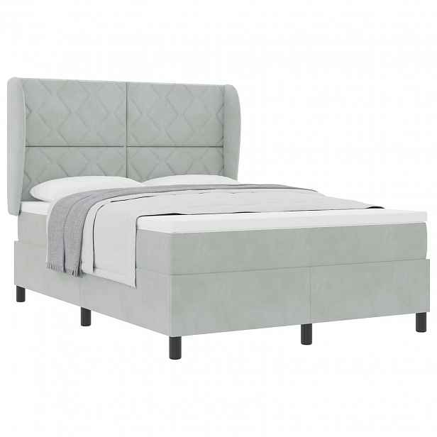 vidaXL Postel s boxspringem s čelo Světle šedá 200 x 140 cm samet