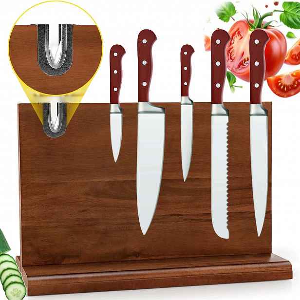 Magnetický Stojan Blok Na Kuchyňské Nože, Oboustranný, Dřevěný, S Ořezávátkem