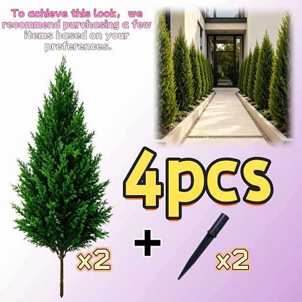 TEMU Sada 4 ks = 2 ks velkých realistických stromů s zelenou trávou a 2 ks zemních kolíků | Můžete je přímo sestavit pomocí zemních kolíků, vložit do