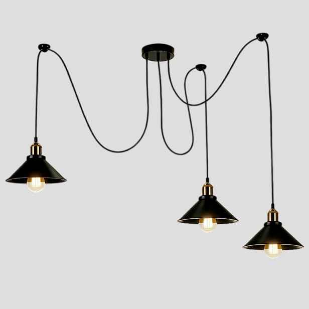 Výškově nastavitelná závěsná lampa se 3 světly, průmyslové kovové stropní svítidlo