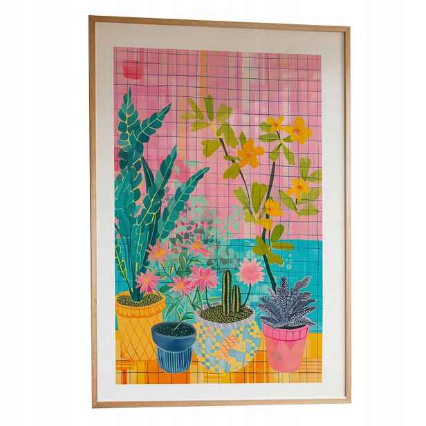 Obraz květiny v květináči A3 plakát dekorace rámeček dřevěný 30x42 cm