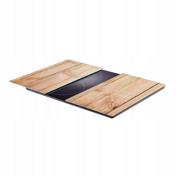 Skleněné ochranné desky na sporák 52 x 30 cm, dřevěné desky, 2 ks, béžové