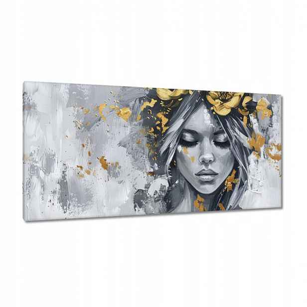 Obrazy 115x55 Žena Abstrakce Zlatá Květina
