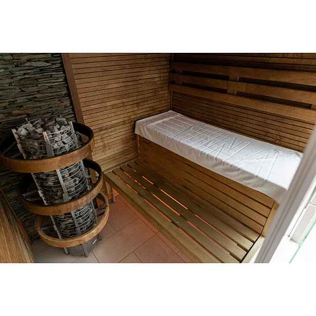 Ručník Sauna vaflový 200 x 70 cm 420 g/m2 bavlna bílá s tkaným nápisem