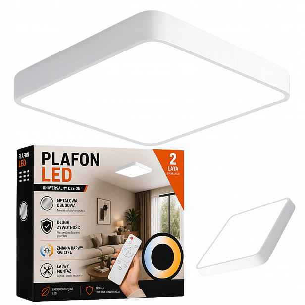 Bílá Čtvercová Lampa Stropní Svítidlo Led Bílá 40 CM Do Obývacího Pokoje Ložnice Dálkový Ovladač