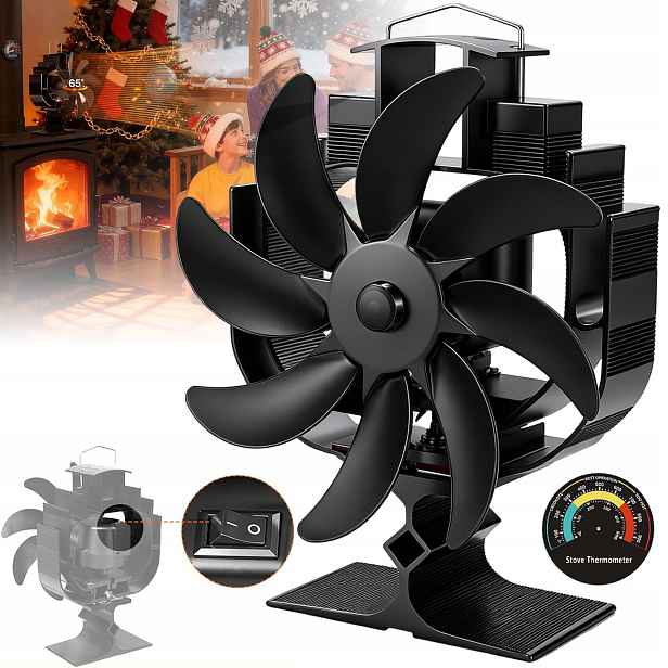 Termoelektrický Krbový Ventilátor Napájený Teplem Turbína 8 Listů