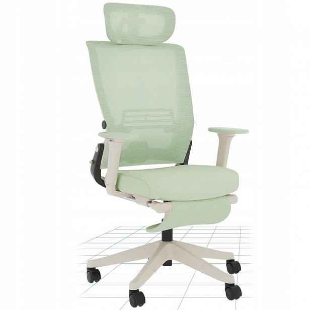 Ergonomická kancelářská židle s podnožkou OS1GN, 2D opěrka hlavy, zelená