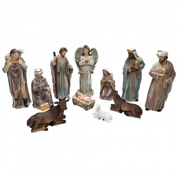 Figurky Do Betlému 20 CM, Komplet 11 Figurek Do Jeslí, Stáj