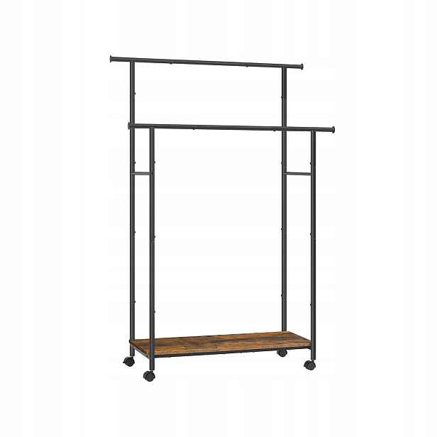 Věšák na oblečení, mobilní věšák s kolečky, 39,6 x 98,5 x 156,8 cm, hnědý