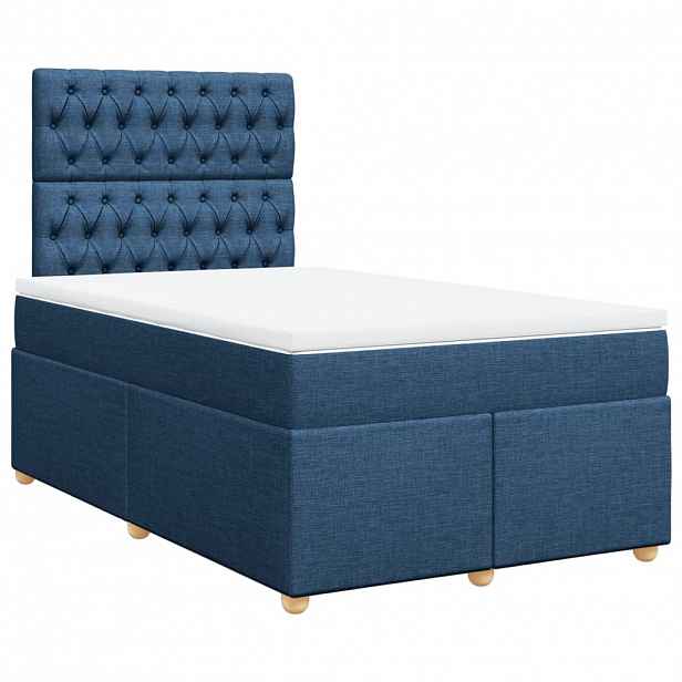 vidaXL Box spring postel s matrací modrá 120x200 cm textil