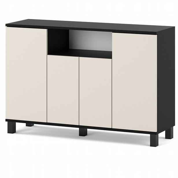 Komoda 120 CM Černá Kašmír 4 Dvířka Moderní Skříňka Do Obývacího Pokoje Ložnice