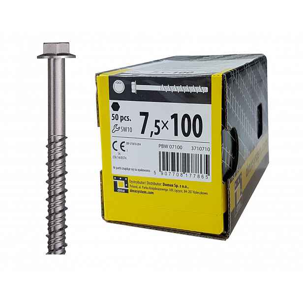 Šroub, šroub do betonu bezkolíkový 7,5 x 100 mm 50 Ks Pbw Domax