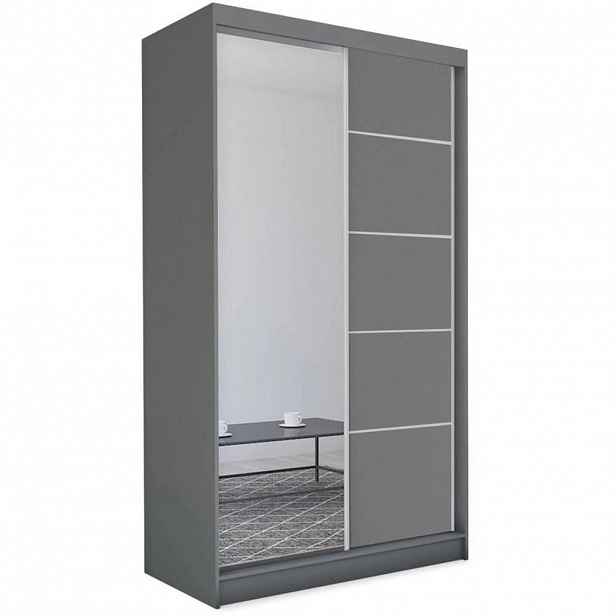 Beautysofa SKŘÍŇ s posuvnými dveřmi Marika 120/216/61 grafit se zrcadlem a zásuvkami