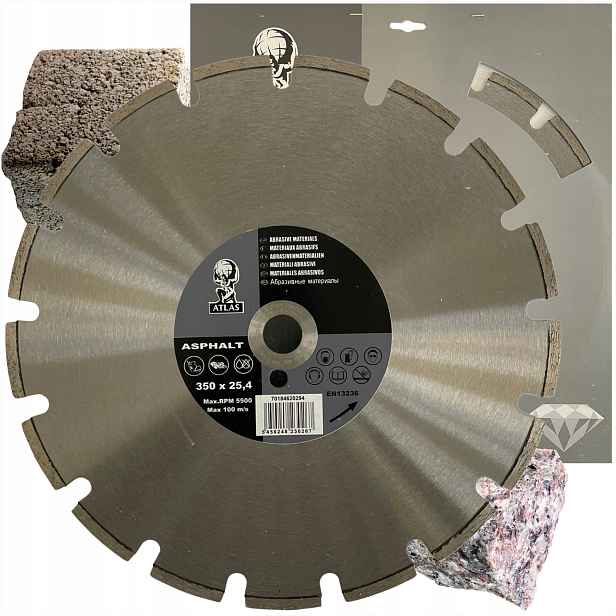 Diamantový Kotouč Atlas Asfalt Beton Granit Dutiny Cihly 350 mm x 25,4 mm