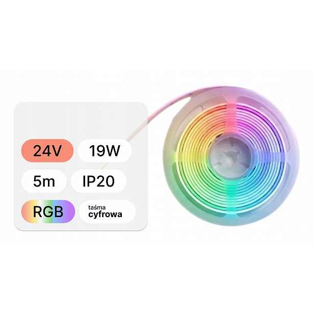 Led pásek 24V 19W Cob Digitální Digital 576 Led Rgb 10 mm IP20 5 m